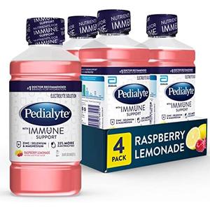 Pedialyte with Immune Support Electrolyte Solution, Hydration Drink with Zinc, Selenium, and Magnesium, Raspberry Lemonade, 1 Liter, Pack of 4, Best Before: 1/APR/2027