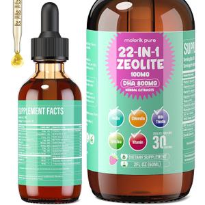 Zeolite Detox for Kids and Adults, Herbal Detox with 800mg DHA, 500mg Inulin, Probiotics & Vitamin B12, D3, C, B6, Cilantro Extract Cleanse to Support Brain, Immune, Gut, Energy, Berry Flavor, 60ML