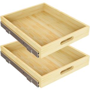 2 Set Pull Out Cabinet Organizer, Soft Close Slide Out Wood Drawer Storage Shelves for Kitchen, Base Cabinet Organization for Pantry, Finished, Heavy-Duty, Bottom Assembly (18 W x 21 D)