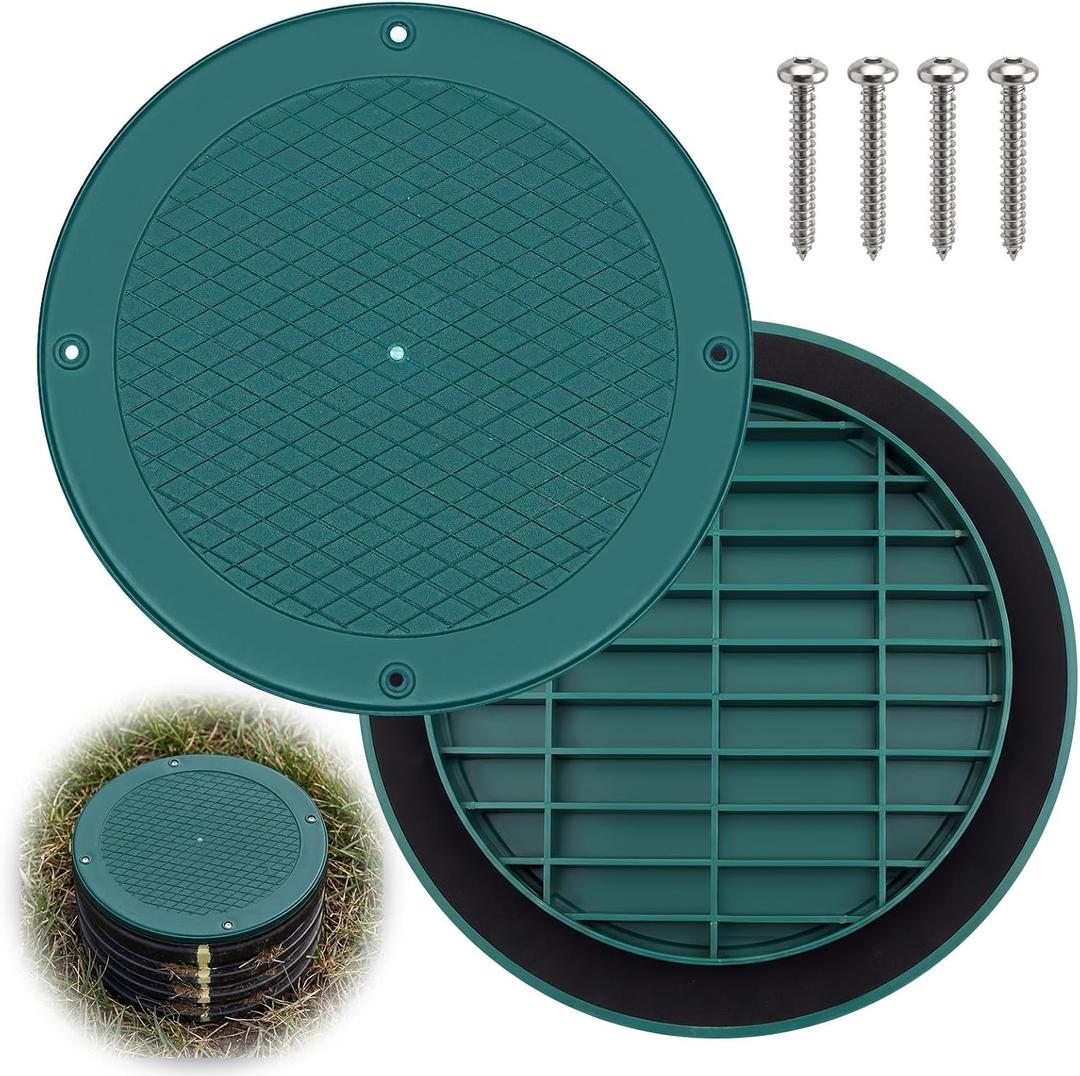 12" Heavy Duty Cover Lid for Corrugated Pipe HDPE Septic Tank Lid Cover, UV Resistant, Skid Proof Surface, Airtight Foam Gasket Included, with Security Screws, Green