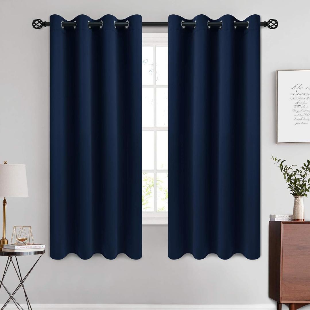 COSVIYA Grommet Blackout Room Darkening Navy Blue Curtains 63 inch Length,Thick Polyester Light Blocking Insulated Thermal Curtain Drapes for Bedroom/Living Room,2 Panels,52x63 inches