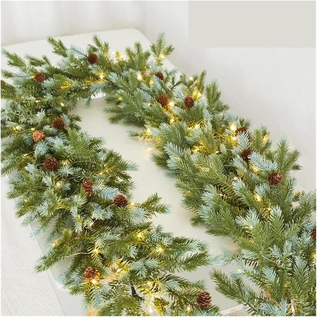 WHZHDMA Christmas Garlands with Pinecones Red Berries Artificial Christmas Wreaths for Home Xmas Tree Stairs Door New Year Decoration (2306-2m Light, 2306-2m Light)
