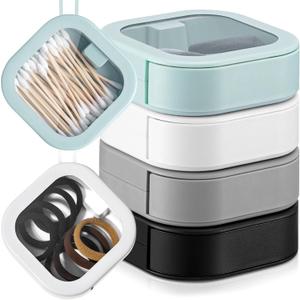 Kathfly 4 Pcs Assorted Colors Hair Tie Organizer Portable Hair Accessory Storage Containers Stackable Tie Bobby Pin Holder Home Cotton Swab Dispenser Accessories Jewelry Organizer Box