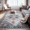 Washable Rugs for Living Room 5x7 Area Rug Soft Living Room Rug Carpet-Rugs for Bedroom Vintage Oriental Floral Dining Room Non Slip Blue Rust