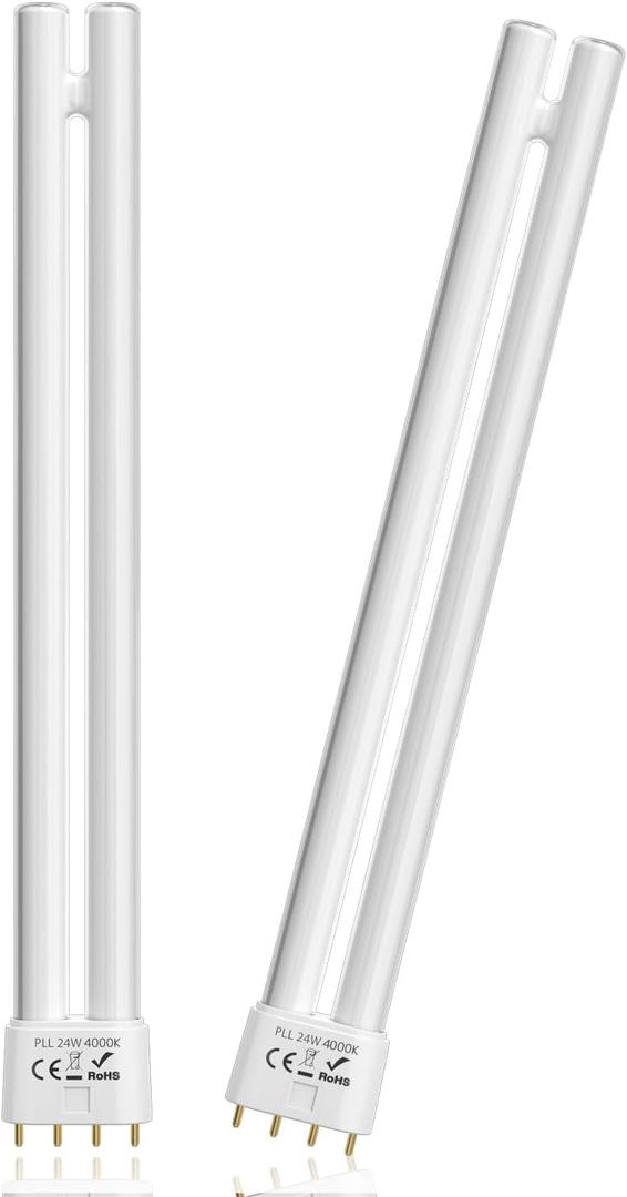 2G11 Base PL24-C 24W for OttLite Fluorescent Light Bulb, 12.7 Inch 4000K Natural White PLL 24W 4 Pin CFL Plug-in 2G11 Bulbs, T5 Double Tube Fluorescent Light, Dimmable (2-Pack)