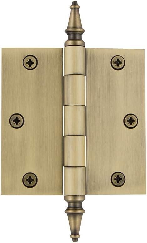 Nostalgic Warehouse Steeple Tip Residential Door Hinge with Square Corners (3.5" x 3.5" - Square, Antique Brass)