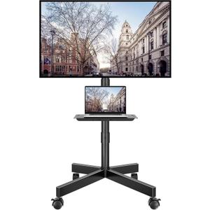 BONTEC Mobile TV Stand with Tilt, Rolling TV Stand on Wheels for 2365 Inch LED LCD TVs, Portable TV Cart with Adjustable Media Shelf for Living Room, Bedroom, Office, Holds 88 lbs, Max VESA 400x400mm