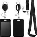 Retractable ID Badge Holder with Breakaway Lanyard,Heavy Duty Badge Reel,Detachable Keychain, Cruise Ship Cards Holder,for Nurse Officer Teacher Security Staff Women Men (2 Vertical Holders, 2 Oval Reels, 1 Lanyard, Black-1)