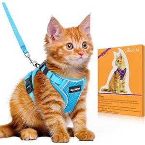 Halypet Cat Harness and Leash Set [MAX Safety 4th-Gen Upgrade] Escape Proof Adjustable Cat Leash Comfortable Soft Vest Easy to Wear Kitten Harness with Reflective Strip for Cats Walking, XS SkyBlue