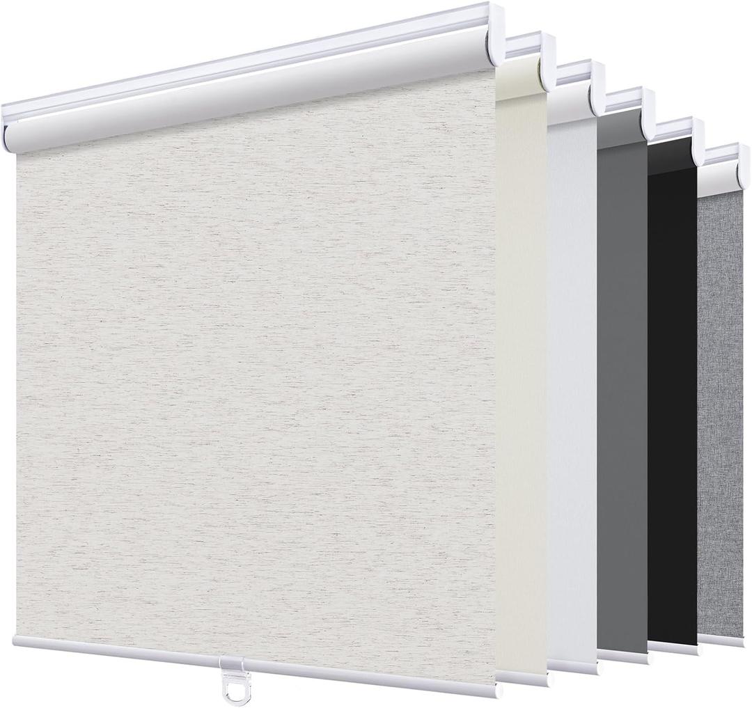 Sunoff Blackout Roller Shades Blinds Cordless for Windows Pull Down Room Darkening Door Blinds with Thermal Insulated Easy to Install for Living Room,Bedroom,Home,Office Linen Beige 26" W x 72" H
