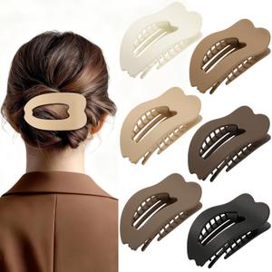6 PCS Flat Hair Clips for Women, French Large Flat Claw Clips for Thick Thin Hair, Strong hold No Slip Classic Duckbill Hair Claw Clips Hair Accessories for Girls (Matte Neutral)