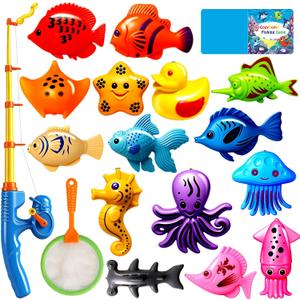 CozyBomB Magnetic Fishing Toys Game Set for Kids | Water Table Bathtub Kiddie Pool Party Pole Rod Net, Outdoor Plastic Floating Fish, Toddler Bath Color Ocean Sea Animals Birthday Gift Age 3-5 6 4-8