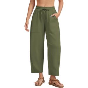 H Hellisal Womens Barrel Wide Leg Sweatpants Summer Casual Travel Lounge Pants Elastic Waist Palazzo Harem Pants with Pockets Dark Green, 26