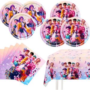 Demon Hunters Birthday Decorations, 20 Plates, 20 Napkins and 1 Tablecover for Boys Girls Kpop Party Supplies