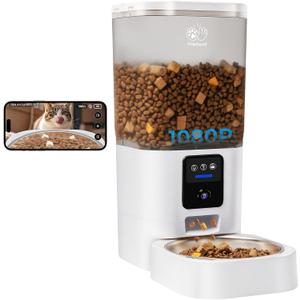 Frienhund Automatic Cat Feeder with Camera: 5G WiFi Automatic Dog Feeder with Night Vision, 7L Auto Cat Food Dispenser with 1080P Camera for Multiple Pet, Detachable for Easy Clean -29 Cup (ACF100W-B) (White-3)