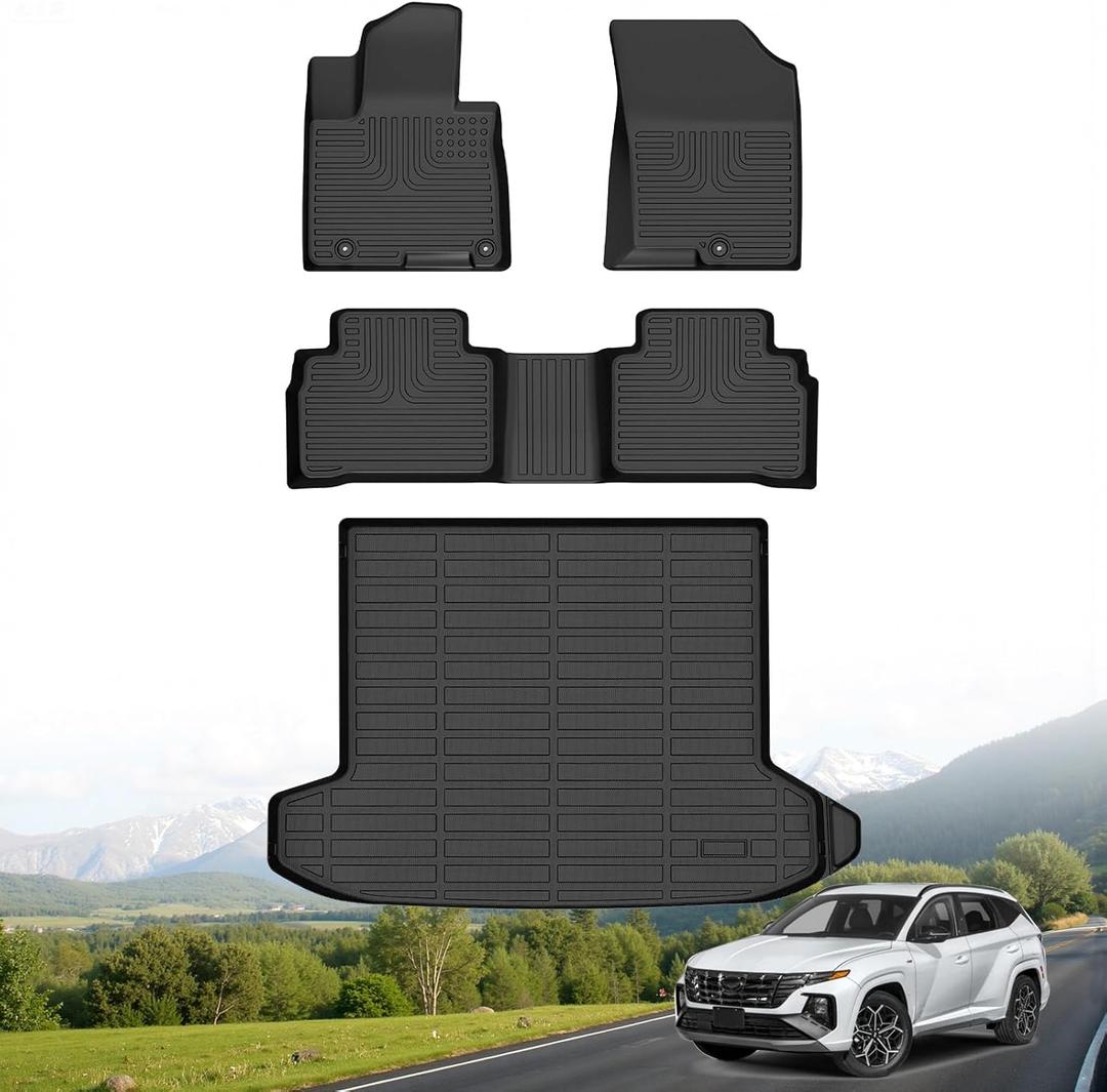 Hutisya Floor Mats Cargo Liner Set for 2022-2026 Hyundai Tucson (Not for Hybrid Models) All Weather Anti Slip Heavy Durable TPE Floor Liners Automotive Black Fit for Tucson Accessories