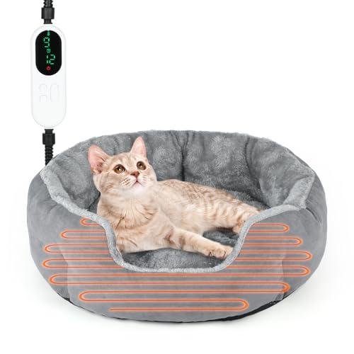 Lonepetu Heated Cat Bed Indoor, 18.5" Soft Heated Pet Bed for Indoor Cats with Timer and Temp Adjustable, Warming Cat Bed Heating Pad for Small to Large Cats Kitten