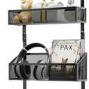 Over The Door Hooks Organizer: Hanging Back of Door Storage Organizer - Waterproof Heavy Duty Door Hanger Towel Rack with 7 Coat Hooks and 2 Mesh Baskets for Bathroom Bedroom and Kitchen (Black)