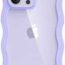 oakxco for iPhone 15 Pro Max Case Wavy Clear, Slim Thin Transparent Acrylic Hard Shell Plastic & Soft Silicone Wave Frame Bumper, Girly Cute Y2k Curly Phone Case for Women Girls, Purple Lavender