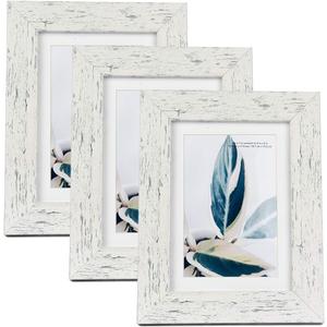 Rustic White 5x7 Picture Frame set of 3,Display 5x7 without Mat or 4x6 with Mat