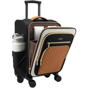 LOVEVOOK Carry On Luggage 22x14x9 Airline Approved,20 Inch Carry On Suitcases with Wheels,Softside Rolling Suitcase with TSA Lock for Women Men,Lightweight Travel luggage (Black/White/Brown-b)