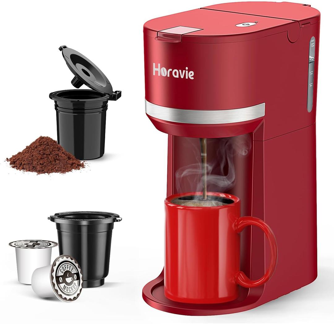 Single Serve Coffee Maker Machine for K-Cup and Ground Coffee, 6 to 12 oz. Brew Sizes, Fast Brew Single Cup Coffee Machine with Descaling Reminder and Water Window, Perfect for Small Spaces, Red