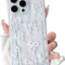 NITITOP Compatible with iPhone 16 Pro Max Case Clear with Card Holder Cute Bow Knot Pattern for Women Girls Bowknot Ribbon Soft TPU Shockproof Wallet Case Protective Phone Cover - White