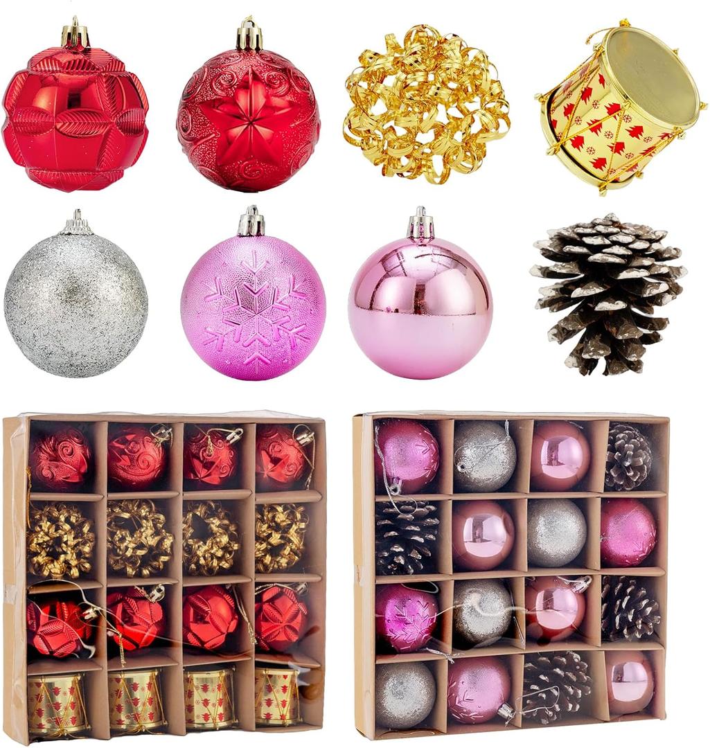 Christmas Ball Hanging decorations2.36 inch, 32 Pieces of shatterproof Christmas Tree Decoration Balls Set, Suitable for Party Floral Christmas Tree Decoration (2.36 inches 32 Balls)