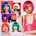 MEEZY 2 Pcs Colorful Bob Wigs with Bangs Pink Purple for Women, Neon Funny Wig Short Bob Hair with Heart Sunglasses Hair Cap for Halloween Costume Cosplay Birthday Bachelorette Party Carnival