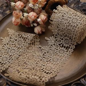 Gold Lace Trim 4.8 Yards Gold Trim Metallic Venice Gold Embroidery Craft Lace for Sewing Clothes Cake Decoration