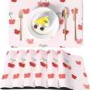 LilyCat Faux Leather Placemats Set of 6, Waterproof Oil-Proof Dining Table Mats for Kitchen, Indoor & Outdoor Heat Resistant Wipeable PU Place Mats, 18 12, Cherries and Bears