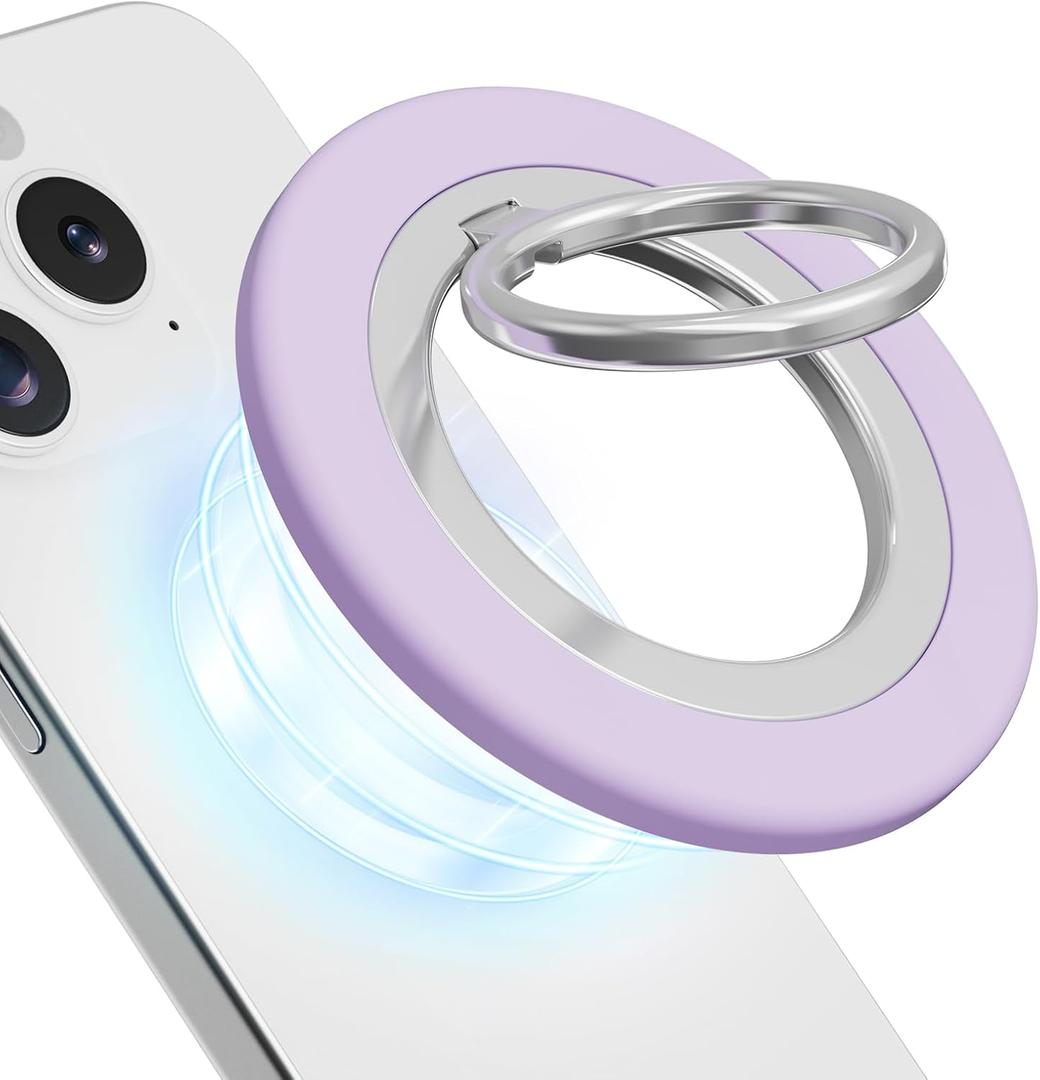 Magnetic Phone Ring Holder, Dual-Sided Magnet Phone Grip Cell Phone Finger Holder for Hand Phone Kickstand for Desk Compatible for MagSafe iPhone 16/15/14/13/12 Series, Purple