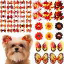 52 Pcs Fall Thanksgiving Dog Hair Bows Bulk with Rubber Bands Autumn Dog Grooming Bows Holiday Fall Thanksgiving Day Party Cute Pet Puppy Cats Top Knot Hair Accessories