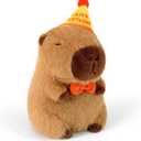 Ditucu Cute Capybara Plush with Happy Birthday Hat Bow Soft Capibara Stuffed Animal Plushies Toys for Birthday Gifts Party Decoration for Kids Brown 9 inch