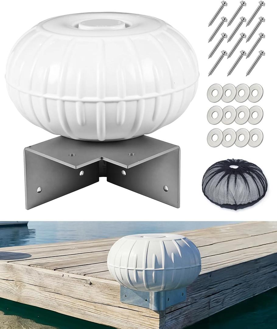 OCEANBROAD Dock Bumpers Wheel, Corner Mount Boat Dock Wheel Bumper, 12.6-Inch Inflatable Marine-Grade PVC, Smooth Rolling Design with Hardware & Cover, Easy Installation for Dock and Boat Protection
