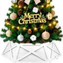 28in Extra Large Wood Christmas Tree Collar,White Wooden Hexagon Tree Base Cover for Artificial Tree,Vintage Rustic Farmhouse Tree Skirt Box for 4-7.5ft Tree,Fit 27'' Tree Stand