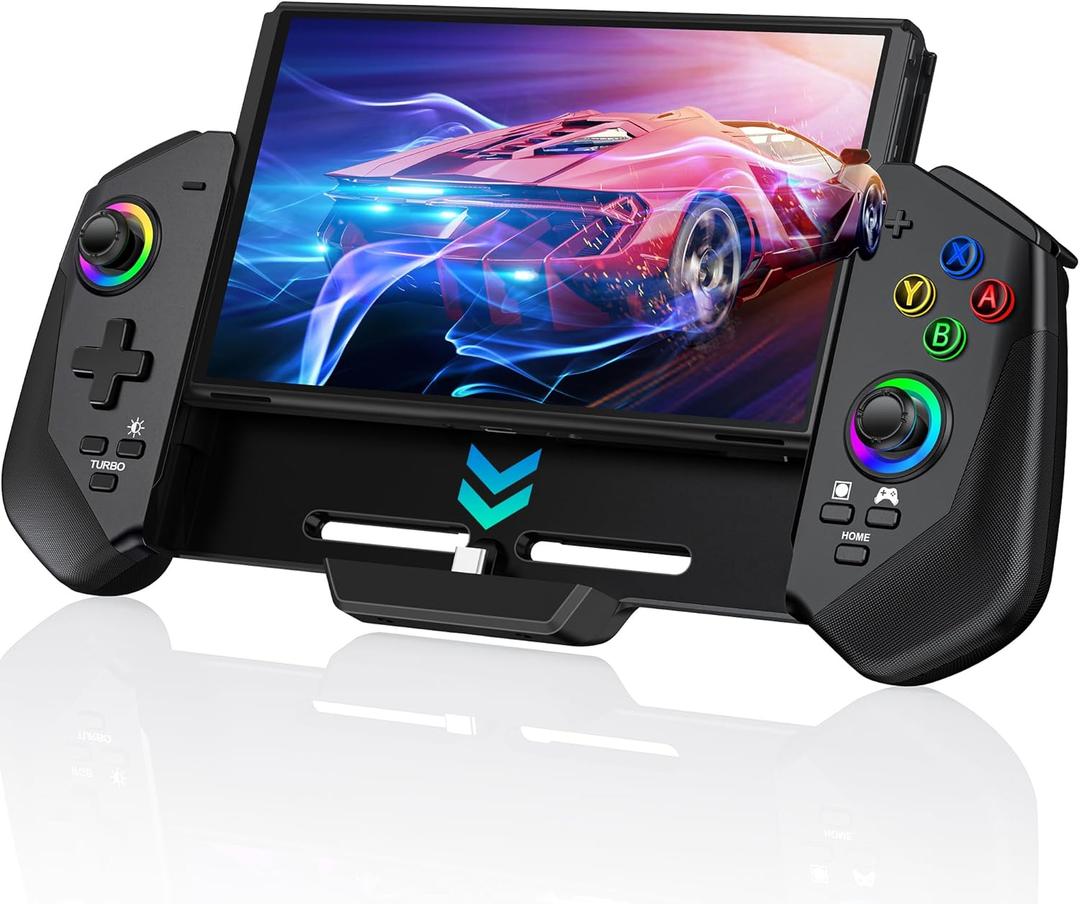 KICKDOT Switch Controllers with Hall Joystick for Nintendo Switch/OLED, Switch Pro Remote Controller Turbo/Dual Motor/4 Game Slot,Wired Joypad Replacement for Nintendo Switch Controller (Switch 1 - (6.2"/7"), Pure Black)
