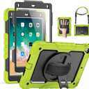 SEYMAC Case for iPad 6th/5th Generation 9.7 Inch, Full-Body Shockproof Heavy Duty Protective Case with Screen Protector, Rotating Stand/Hand/Shoulder Strap for iPad Air 2/ Pro 9.7, Green