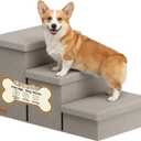 3-Step Wide Dog Stairs with Hidden Storage 18" H, Non-Slip Dog Steps for High Bed Couch Window Car, Jiont-Friendly Pet Stairs Ramp for Small/Medium/Large Old Dogs Cats Up to 200lbs, Grey