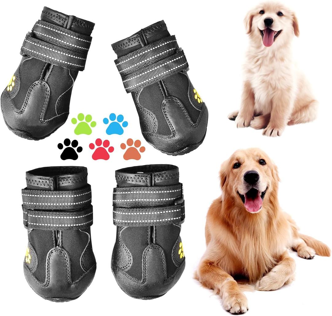 CovertSafe& Dog Boots for Dogs Non-Slip, Waterproof Dog Booties for Outdoor, Dog Shoes for Medium to Large Dogs 4Pcs with Rugged Sole Black (Size 4: 2.6''x2.1'')(L*W) for 31-40 lbs)