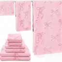 Peryiter 6 Pack Cotton Pink Bow Towels, Gifts for Mother's Day, Soft Absorbent Bath Towel Set, Cute Bathroom Decor, 2 Bath Cloth 2 Hand Towels 2 Washcloths