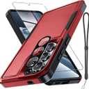 Samsung Galaxy S26 Ultra Case with Screen Protector+Camera Lens Cover,Military Grade Heavy Duty Shockproof Phone Cover with Wrist Lanyard Strap for Samsung S26Ultra,Red