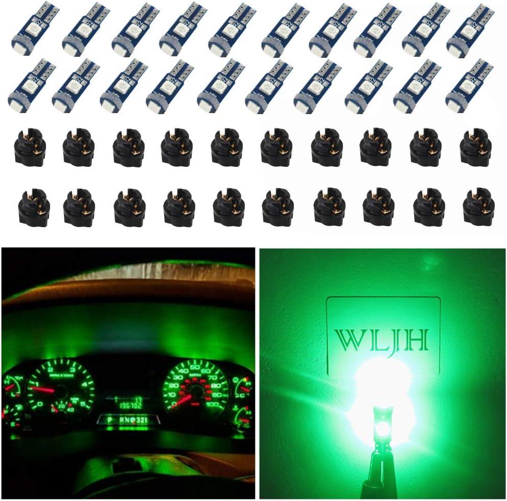 WLJH 74 Led Bulb Dash Lights Super Bright T5 2721 37 86 286 Wedge PC74 Twist Socket Automotive Instrument Panel Gauge Light Kits Cluster Shift Indicator Interior Bulbs Green Pack of 20