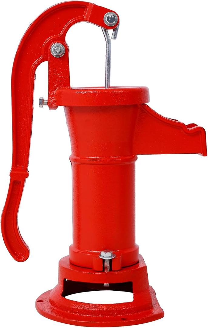 Antique Pitcher Hand Water Pump, Cast Iron Red Hand Well Pump 25ft Maximum Lift Manual Water Transfer Pump, Boost Fountain for Outdoor, Yard, Pond, Garden