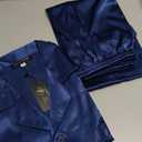 Sanraflic Men's Satin Pajamas Long Button-Down Pj Set Sleepwear Loungewear Nightwear (X-Large, Navy Blue)