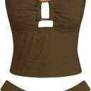 ZAFUL Tankini Swimsuits for Women Halter Ring Bathing Suits Tummy Control High Cut Two Piece Tankini Sets (Large, 0-brown)