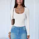 ANRABESS Women Scoop Neck Bodysuits Long Sleeve Tops 2025 Fall Slim Fit Ribbed Knit Sexy Soft Basic Shirts Fashion Outfits (Large, White)