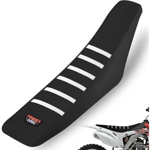 White Stripe Universial Seat Cover for Dirt Bike - Motorcycle Motorcross Enduro Seat Covers (Black)