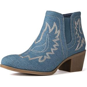 GLOBALWIN Women's Cowgirl boots Western Short Ankle Pull On Comfortable Cowboy Boots For Women Low Heel 11