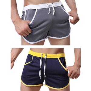 Rexcyril Men's Running Workout Bodybuilding Gym Shorts Athletic Sports Casual Short Pants (Large, 2 Pack (Grey + Navy))